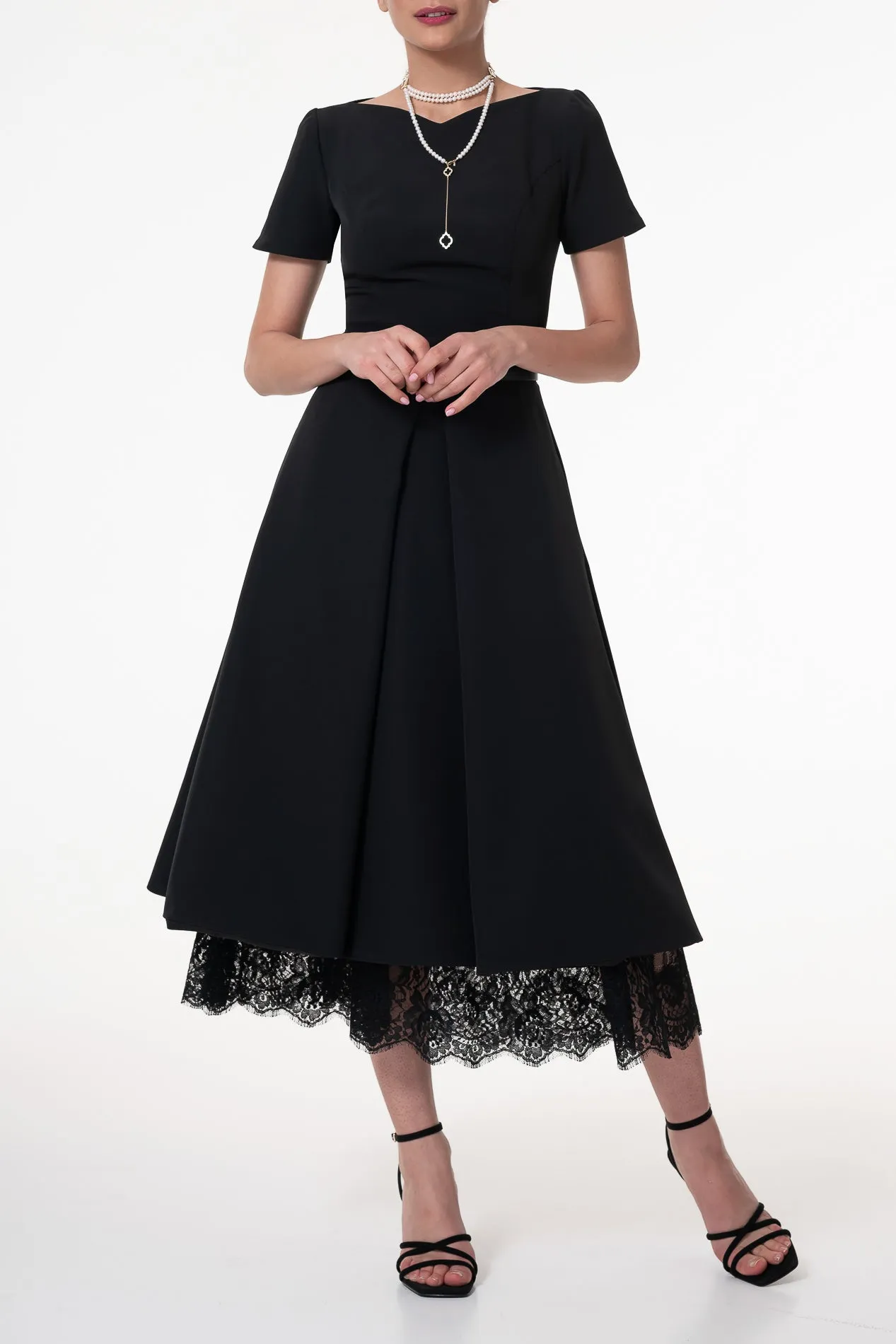 Grace Crepe Midi Dress in Black