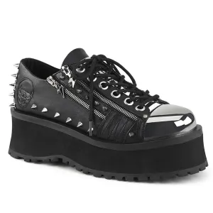 Gravedigger-04 Black Vegan Leather 2" Platform Shoe w/ Metal Toe