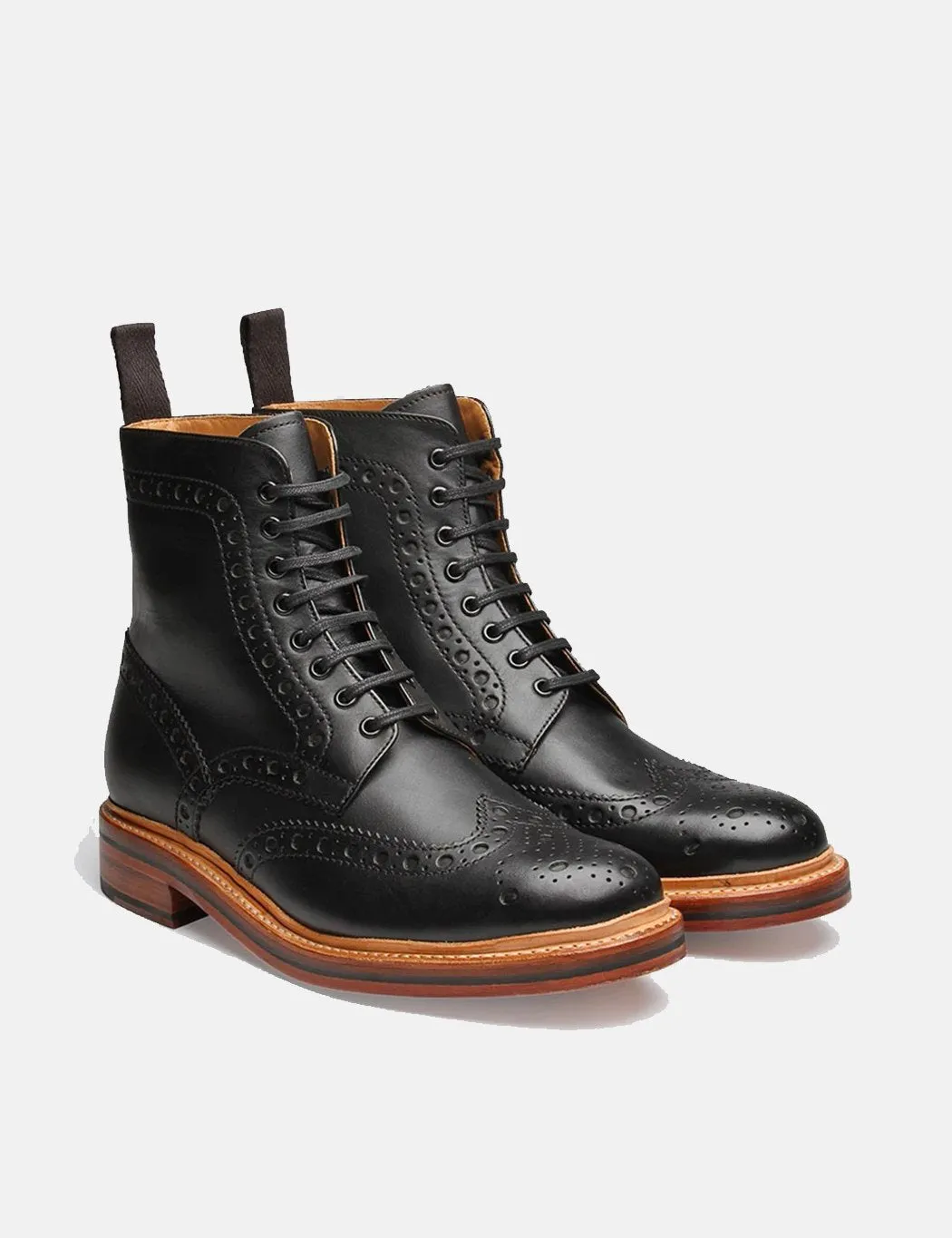 Grenson Fred Calf Brogue Derby Boot - Black