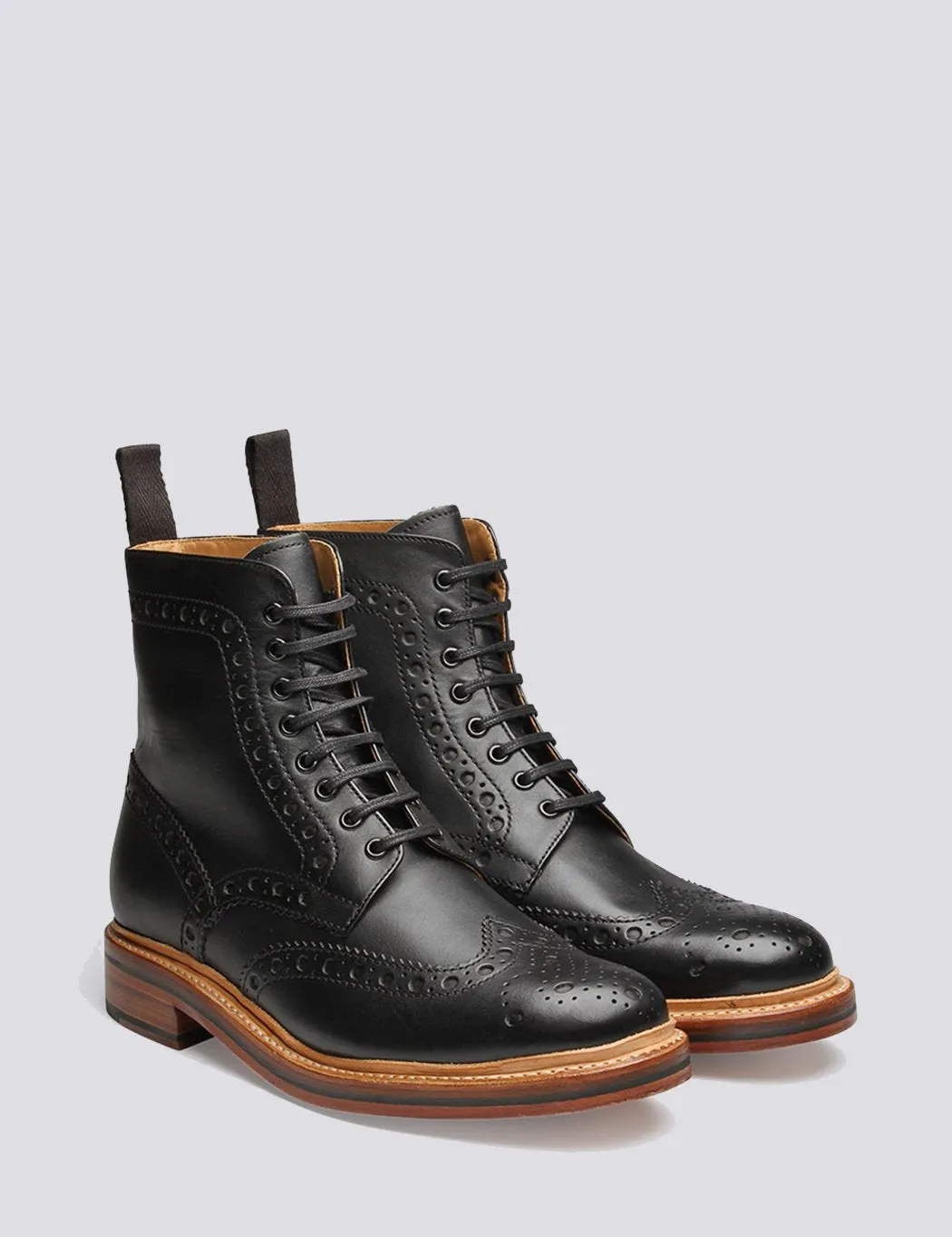 Grenson Fred Calf Brogue Derby Boot - Black