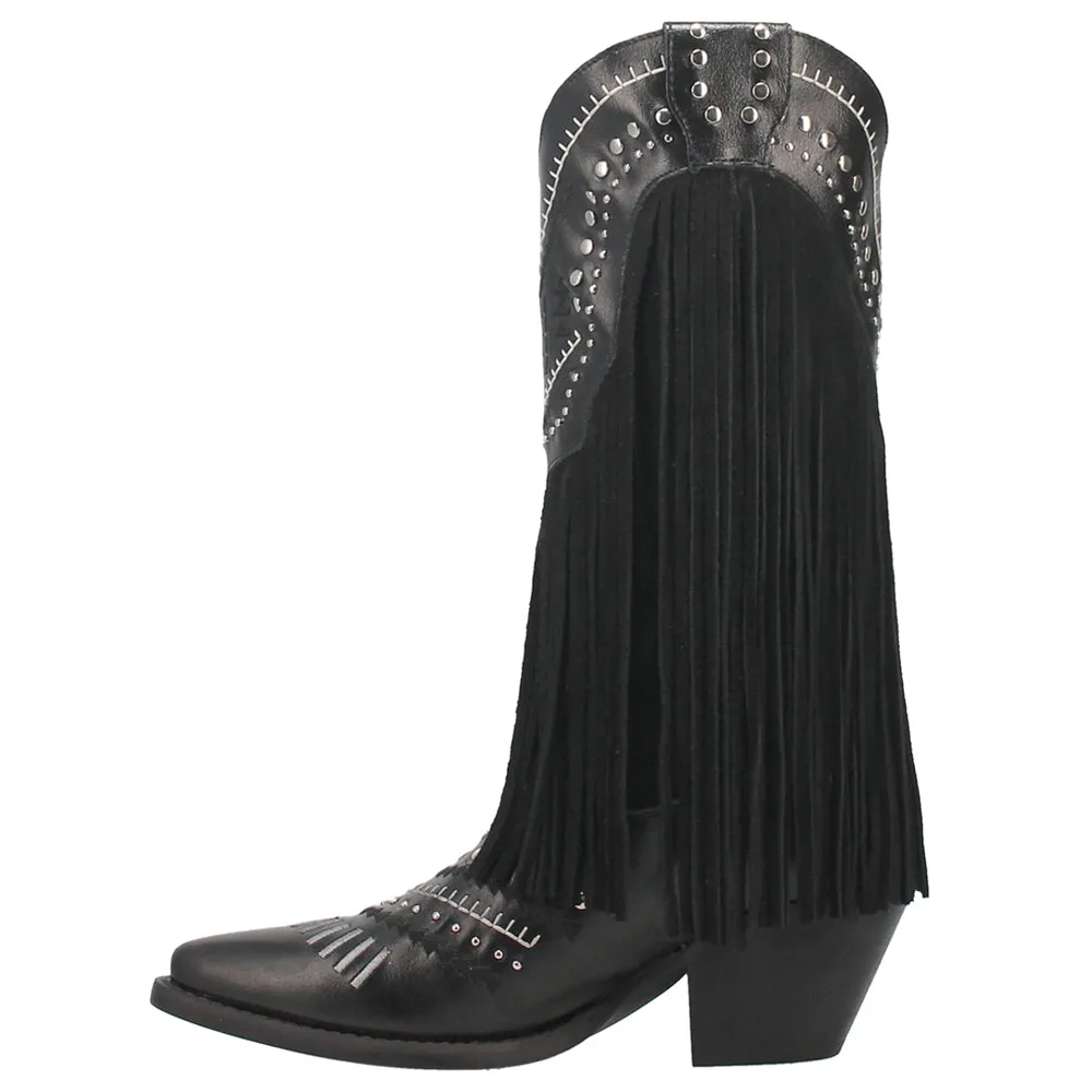 Gypsy Embroidery Studded Fringe Snip Toe Cowboy Boots