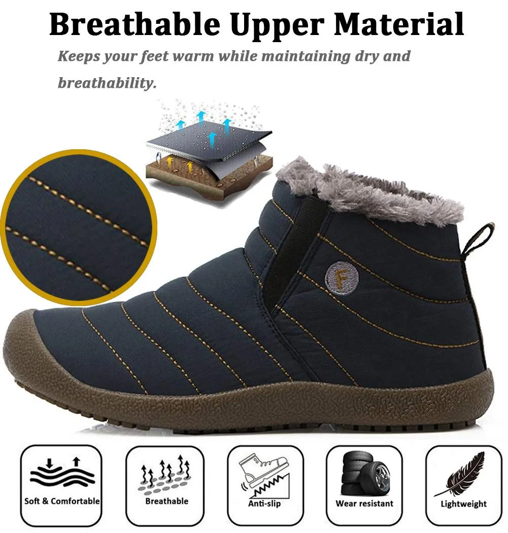 Herren Slip On Ankle Booties Anti-Rutsch-Wasserbeständige Pelzgefütterte Schneeschuhe Outdoor-Sneakers