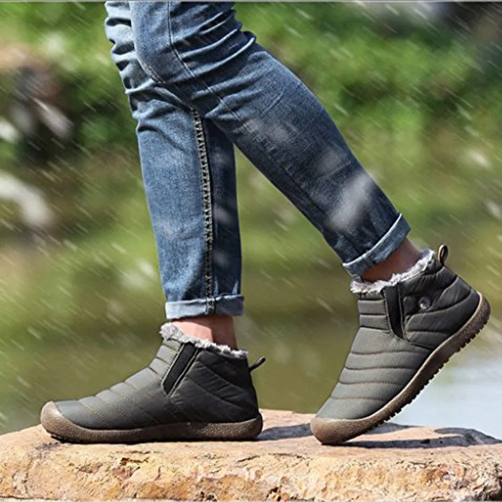 Herren Slip On Ankle Booties Anti-Rutsch-Wasserbeständige Pelzgefütterte Schneeschuhe Outdoor-Sneakers