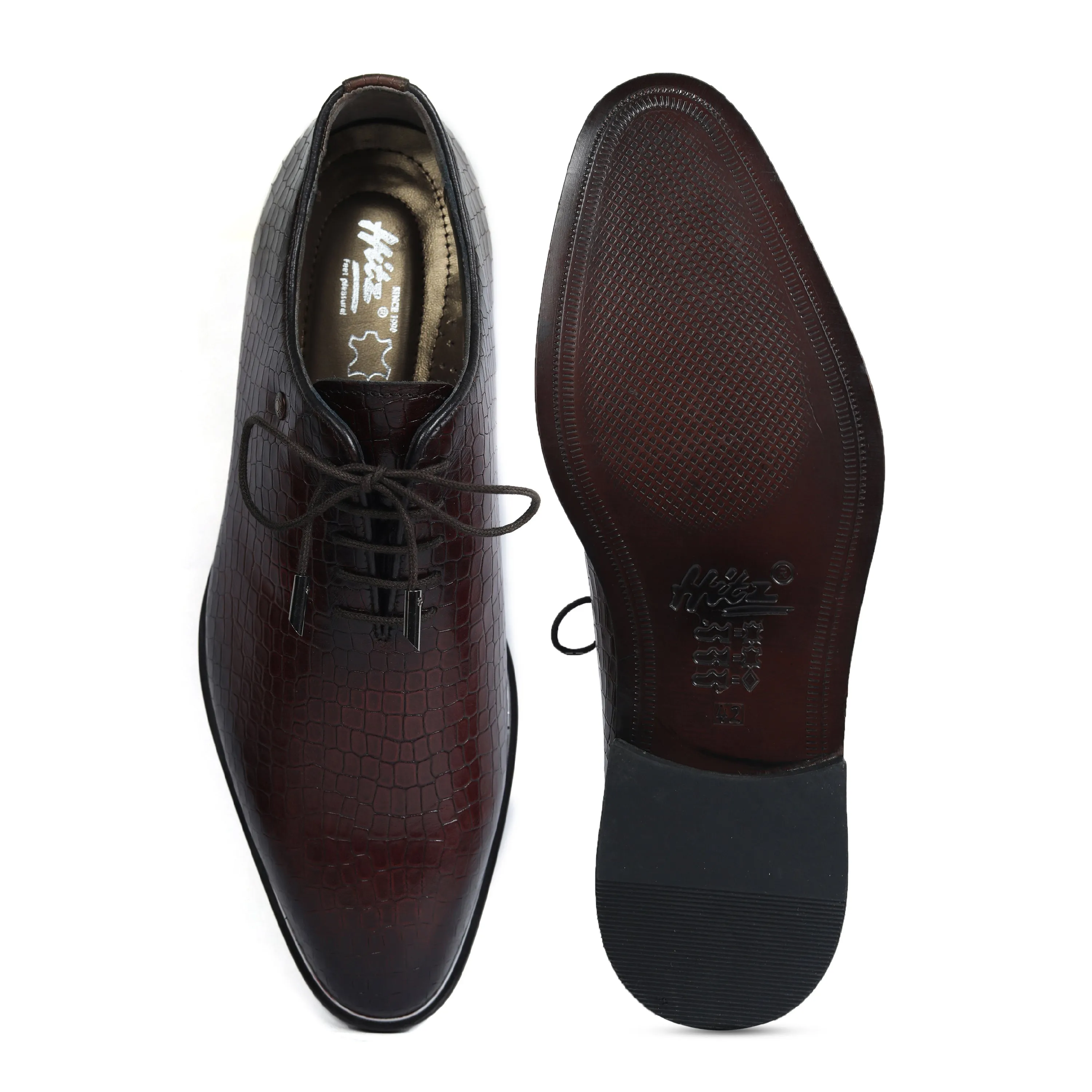 Hitz Men's Cherry Leather Lace-up Party Wear Shoes