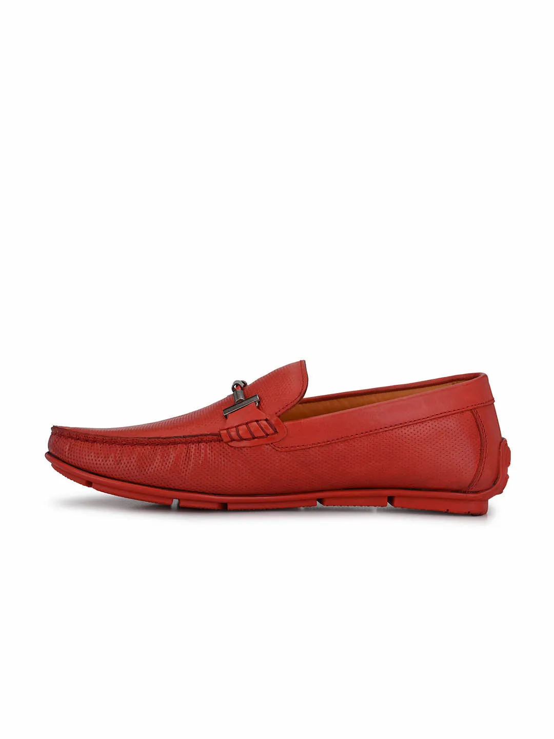 Hitz Men's Red Leather Slip-On Casual Loafer Shoes