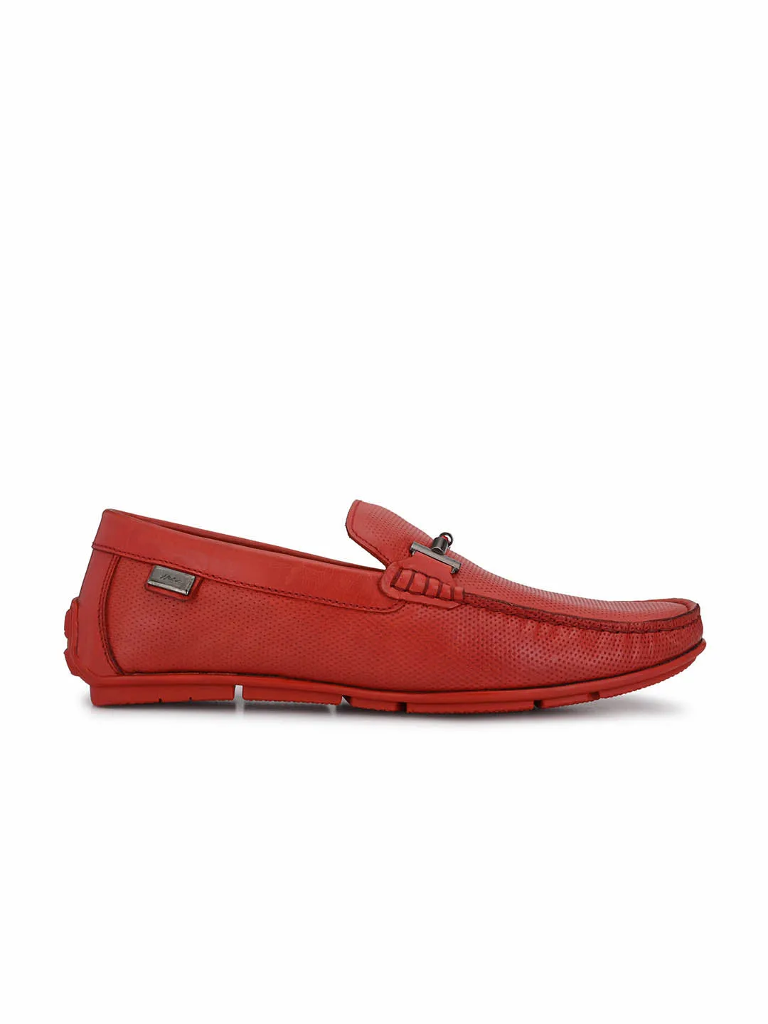 Hitz Men's Red Leather Slip-On Casual Loafer Shoes