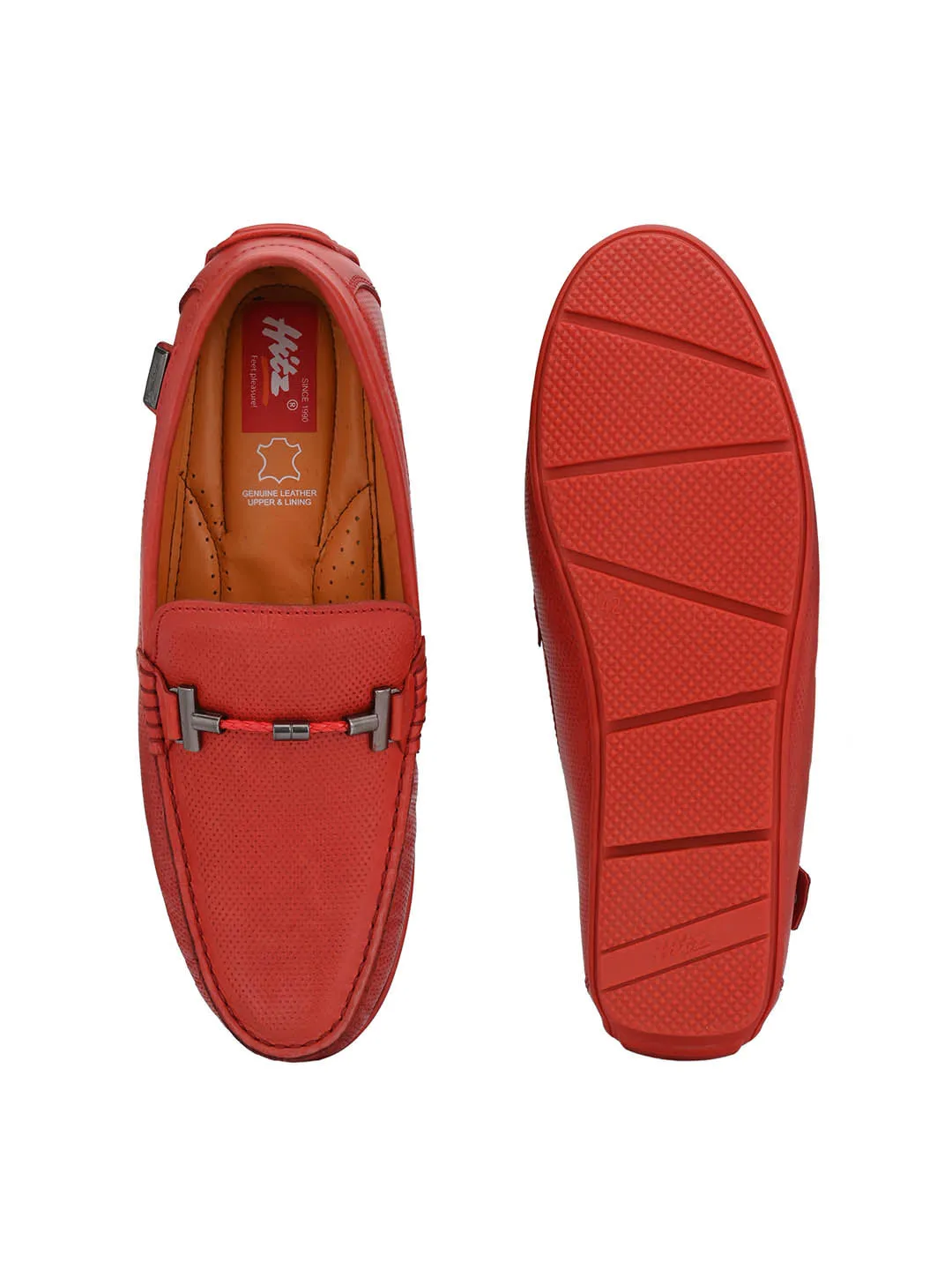 Hitz Men's Red Leather Slip-On Casual Loafer Shoes