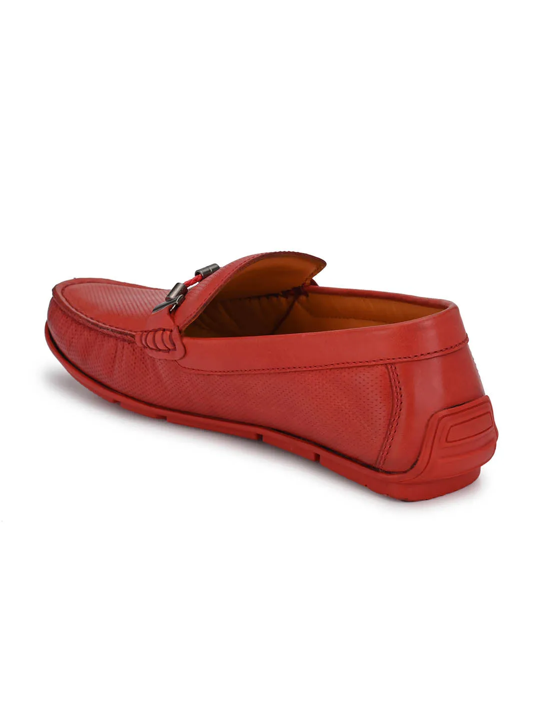 Hitz Men's Red Leather Slip-On Casual Loafer Shoes