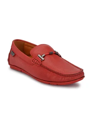 Hitz Men's Red Leather Slip-On Casual Loafer Shoes