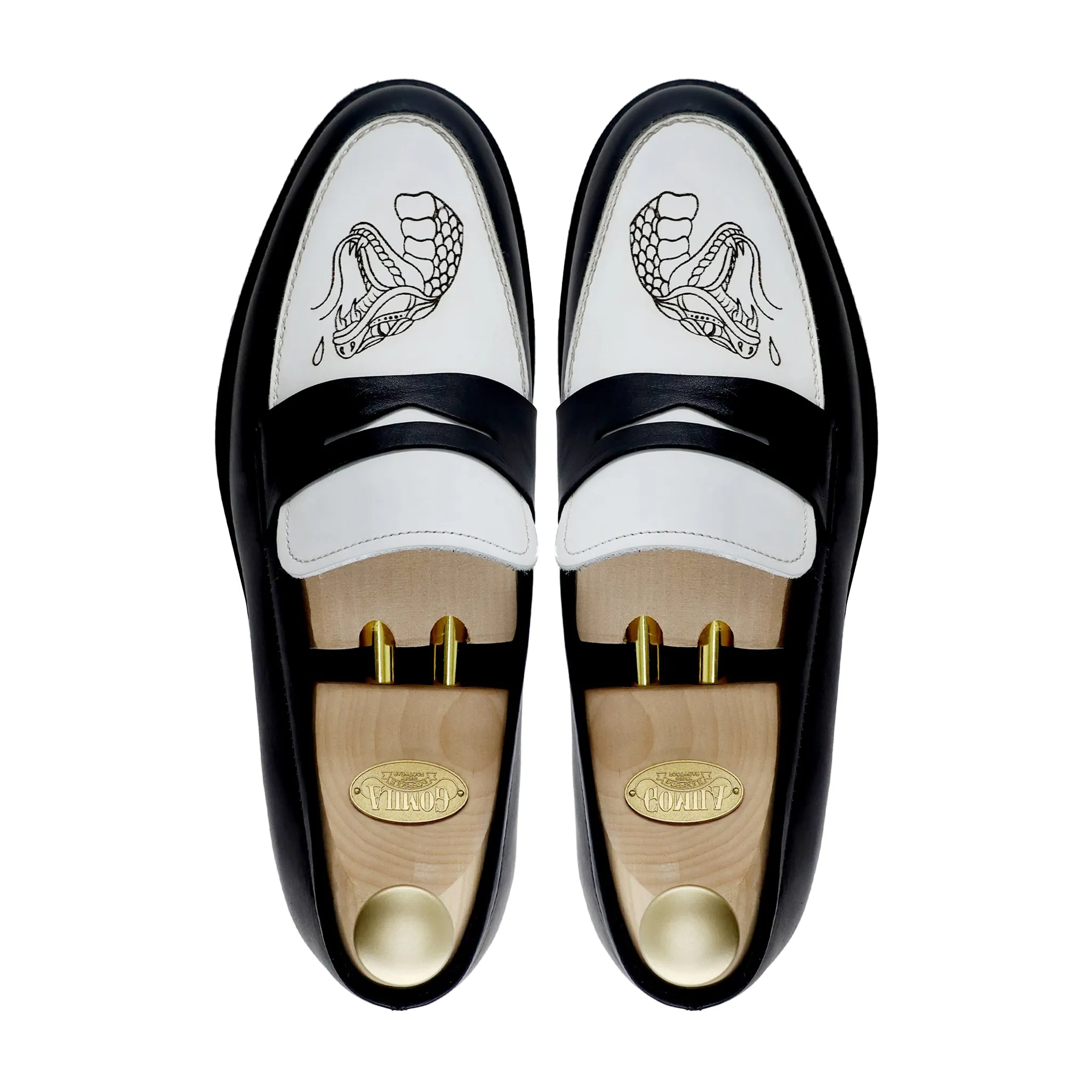 Hobart - Men's Black and White Calf Leather Loafer (Snake Edition)