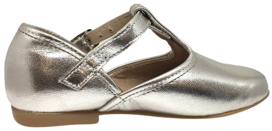 Hoo Shoes Girl's Chloe's Bright Metallic Gold T-Strap Adjustable Buckle Mary Jane Flats