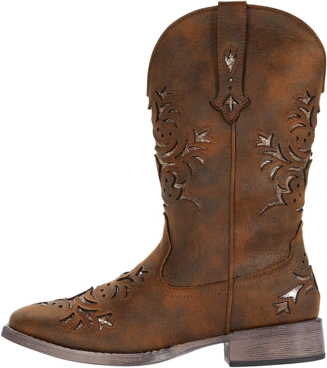 Kennedy Roper Cowboy Boots in Cognac Faux Leather/Metallic Copper Underlay