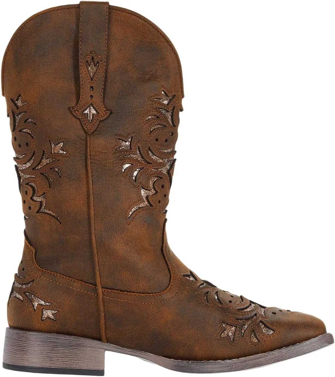 Kennedy Roper Cowboy Boots in Cognac Faux Leather/Metallic Copper Underlay