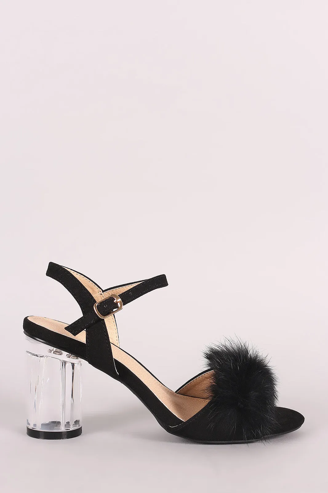 Liliana Fluffy Fur Lucite Chunky Perspex Heel