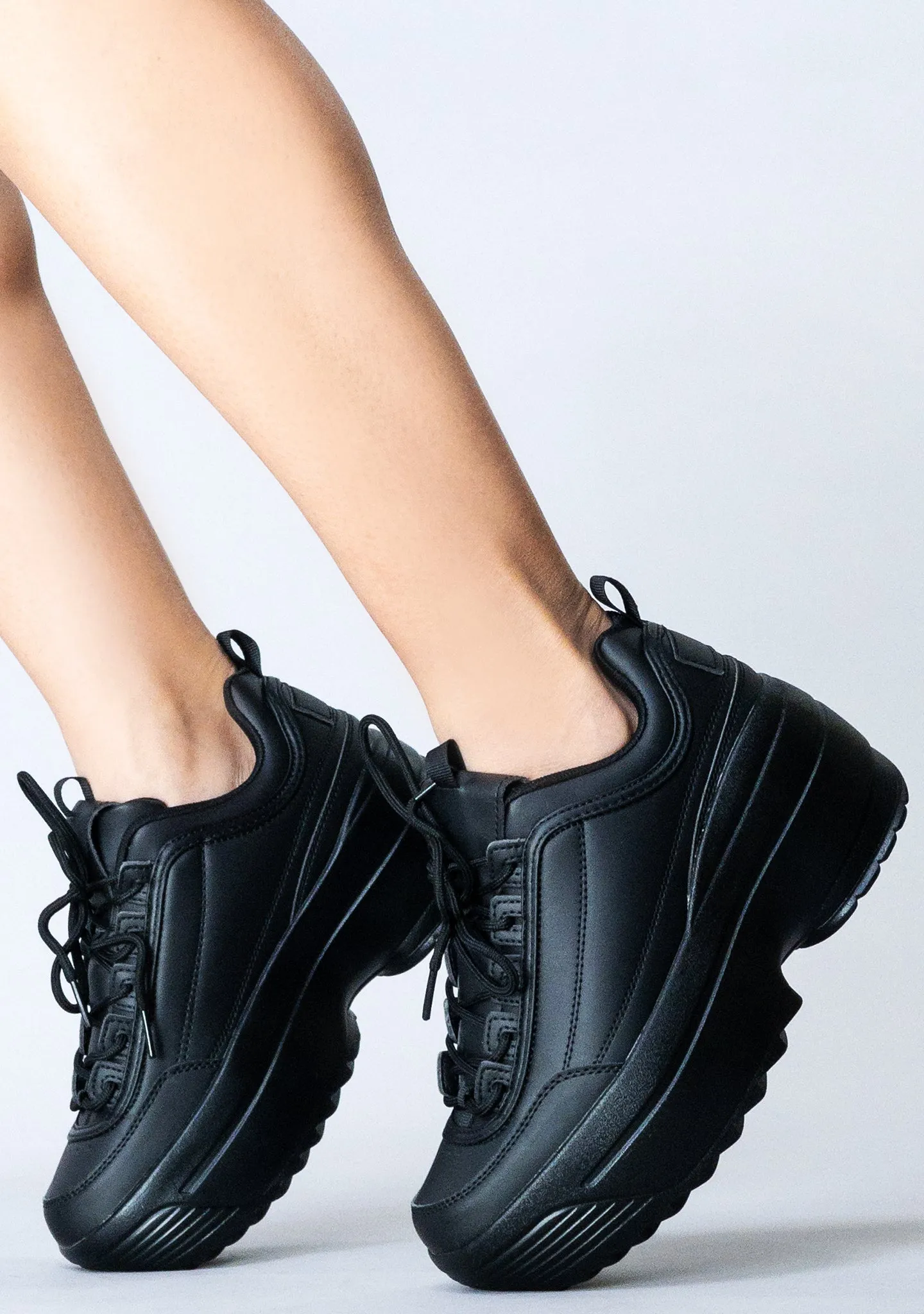 LILY 5005 Next Level Black Platform Sneakers