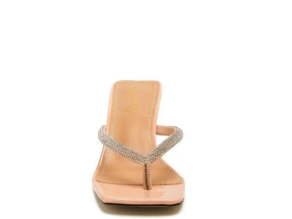 Litchi Crystal Lined Thong Block Heeled Sandal