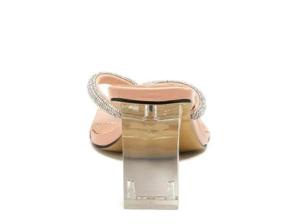 Litchi Crystal Lined Thong Block Heeled Sandal