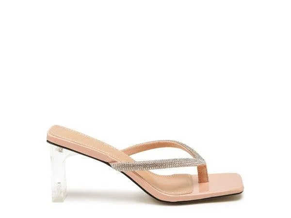 Litchi Crystal Lined Thong Block Heeled Sandal