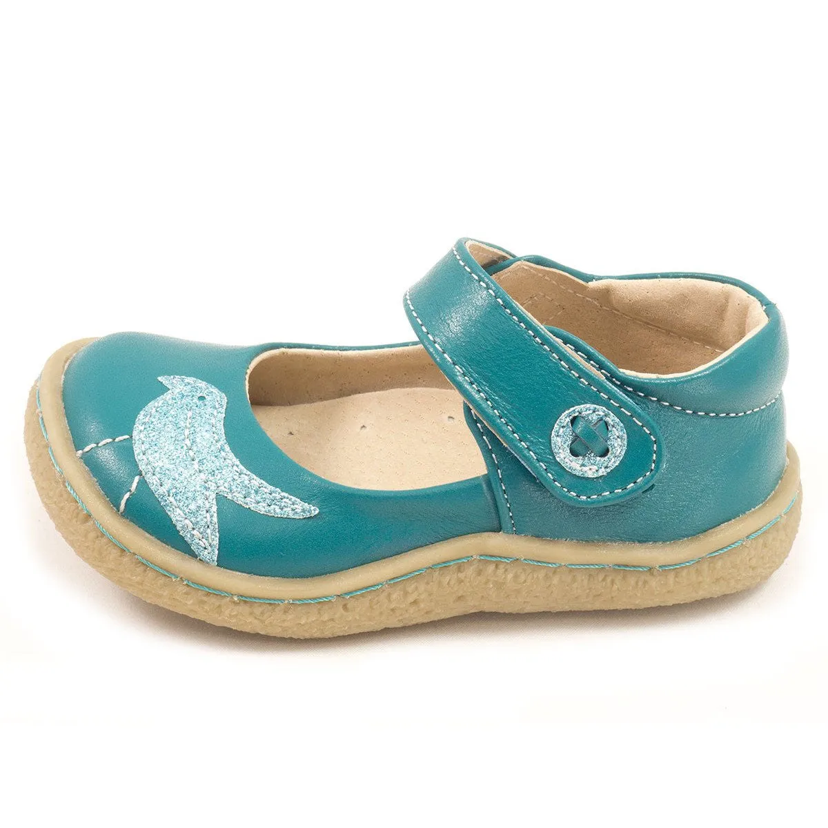 Livie & Luca Girl's Pio Pio Teal Leather Shimmer Dove Hook and Loop Mary Jane Shoes