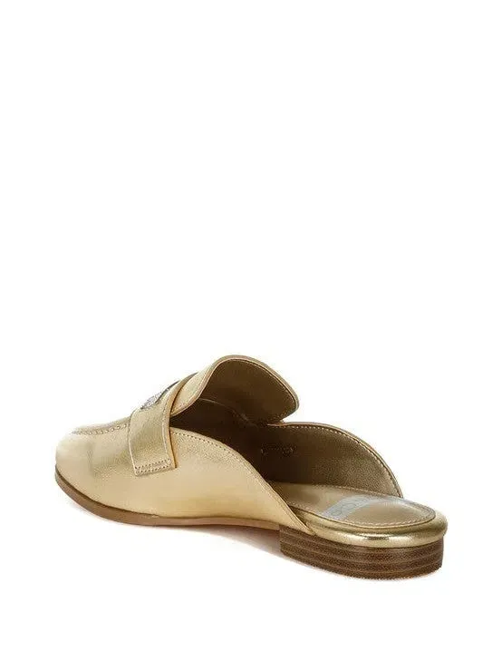 London Rag Gold Makes Everything Better Piscola Rhinestones Slip On Mules