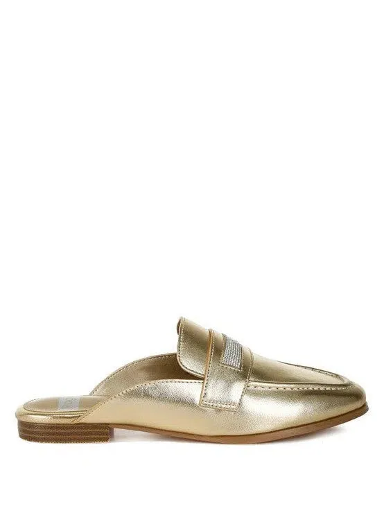 London Rag Gold Makes Everything Better Piscola Rhinestones Slip On Mules