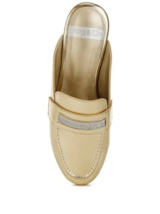 London Rag Gold Makes Everything Better Piscola Rhinestones Slip On Mules