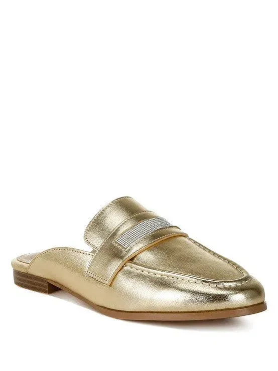 London Rag Gold Makes Everything Better Piscola Rhinestones Slip On Mules