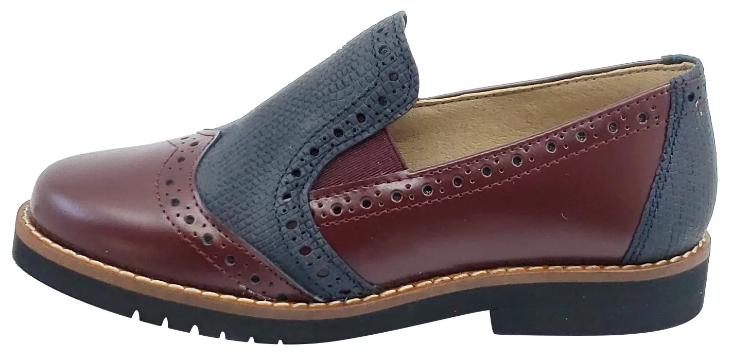 Maria Catalan Boy's & Girl's Burdeos Burgundy Smooth Slip On Moccasin Loafer Shoe