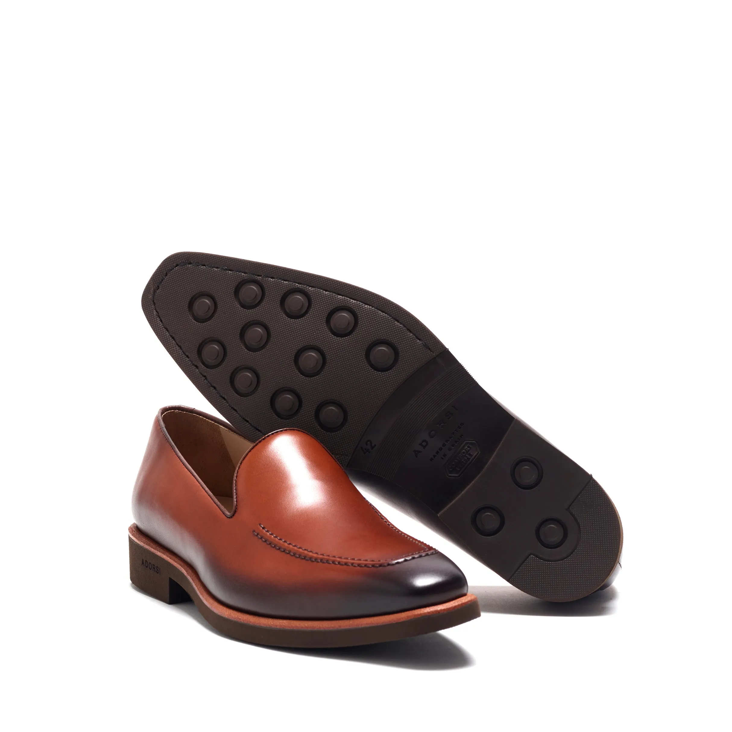 Med Brown Calf Plain Loafer