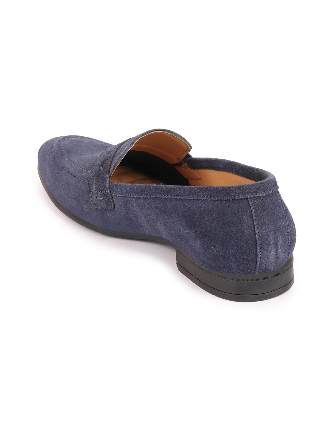 Men Navy Blue Suede Leather Outdoor Penny Loafer Shoes