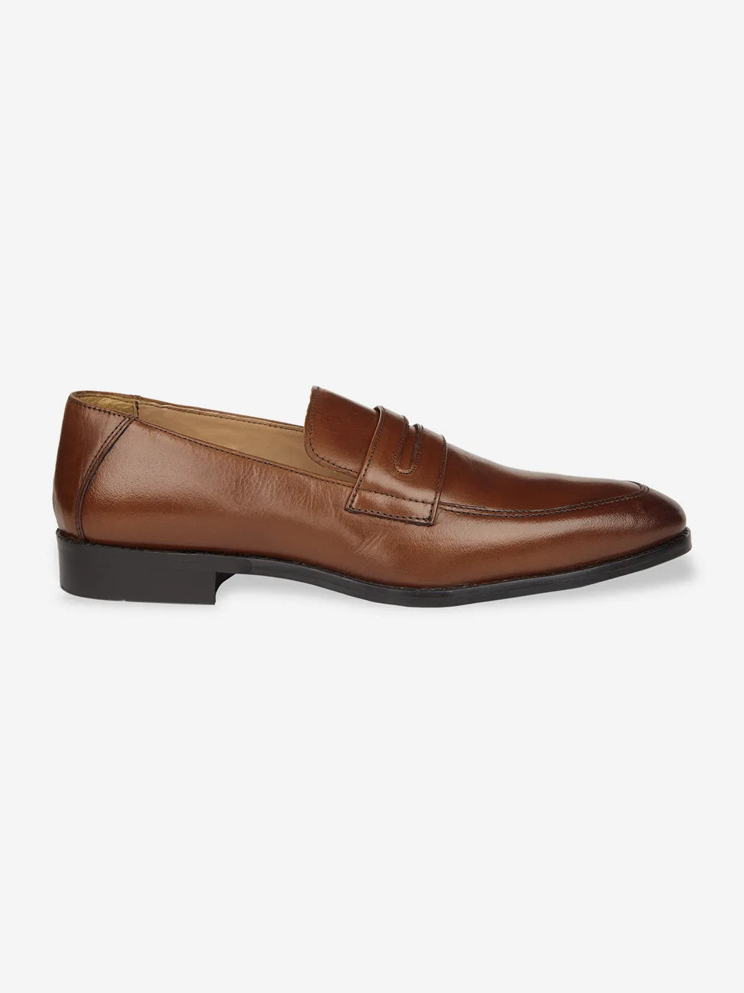 Men Tan Leather Penny Loafers