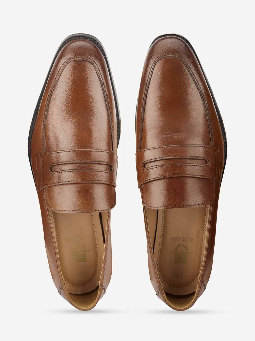 Men Tan Leather Penny Loafers