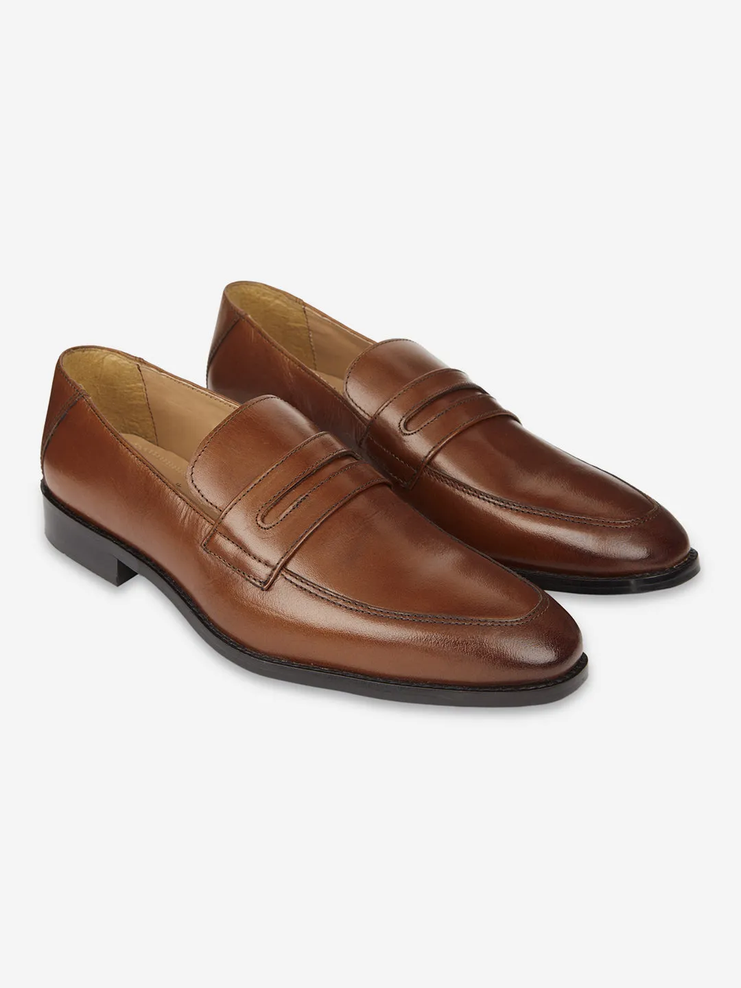 Men Tan Leather Penny Loafers