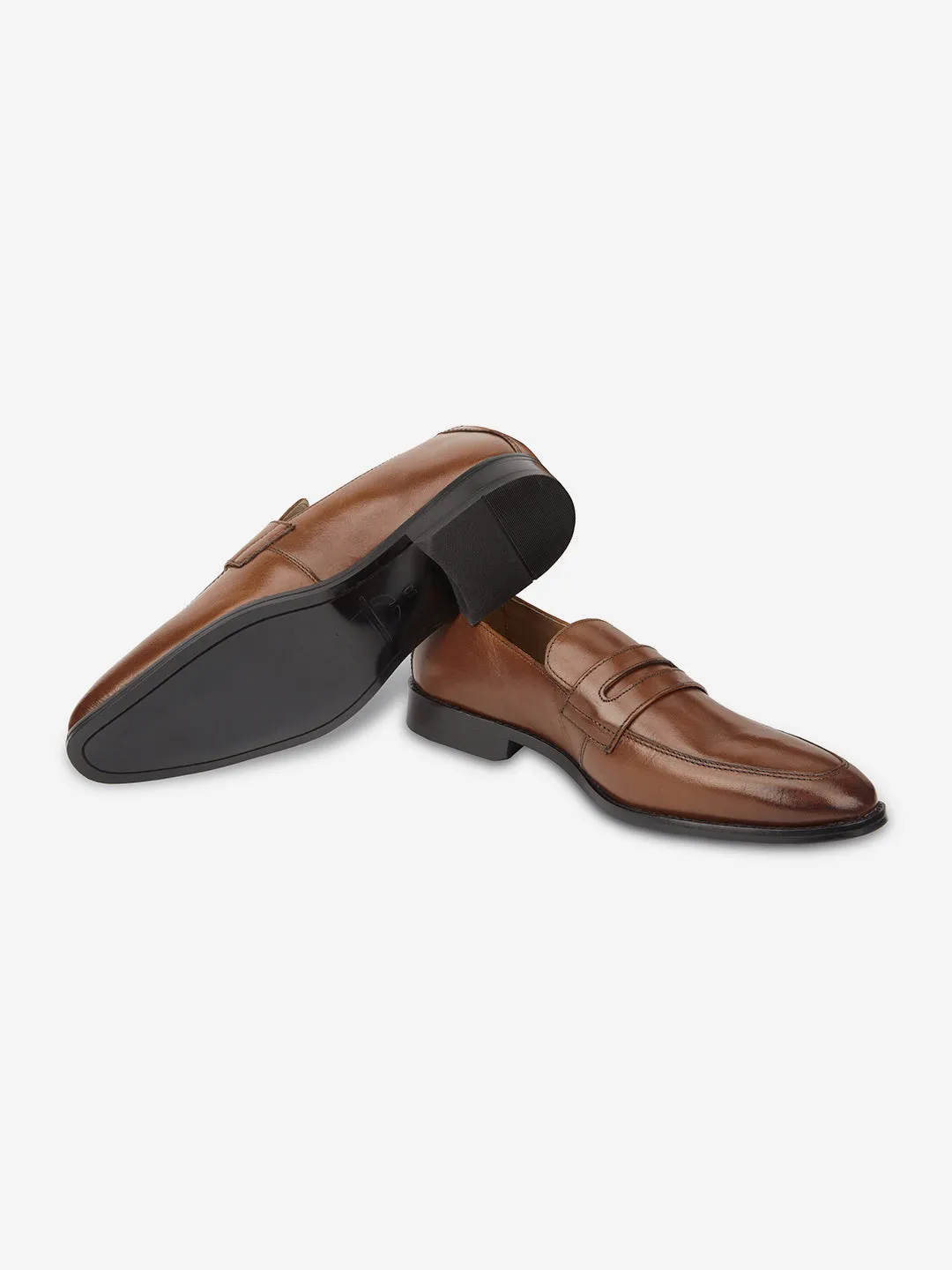 Men Tan Leather Penny Loafers