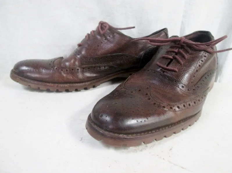 Mens MARIO VITTORIO Leather WINGTIP OXFORD Shoes 11.5 BROWN Cut-Out