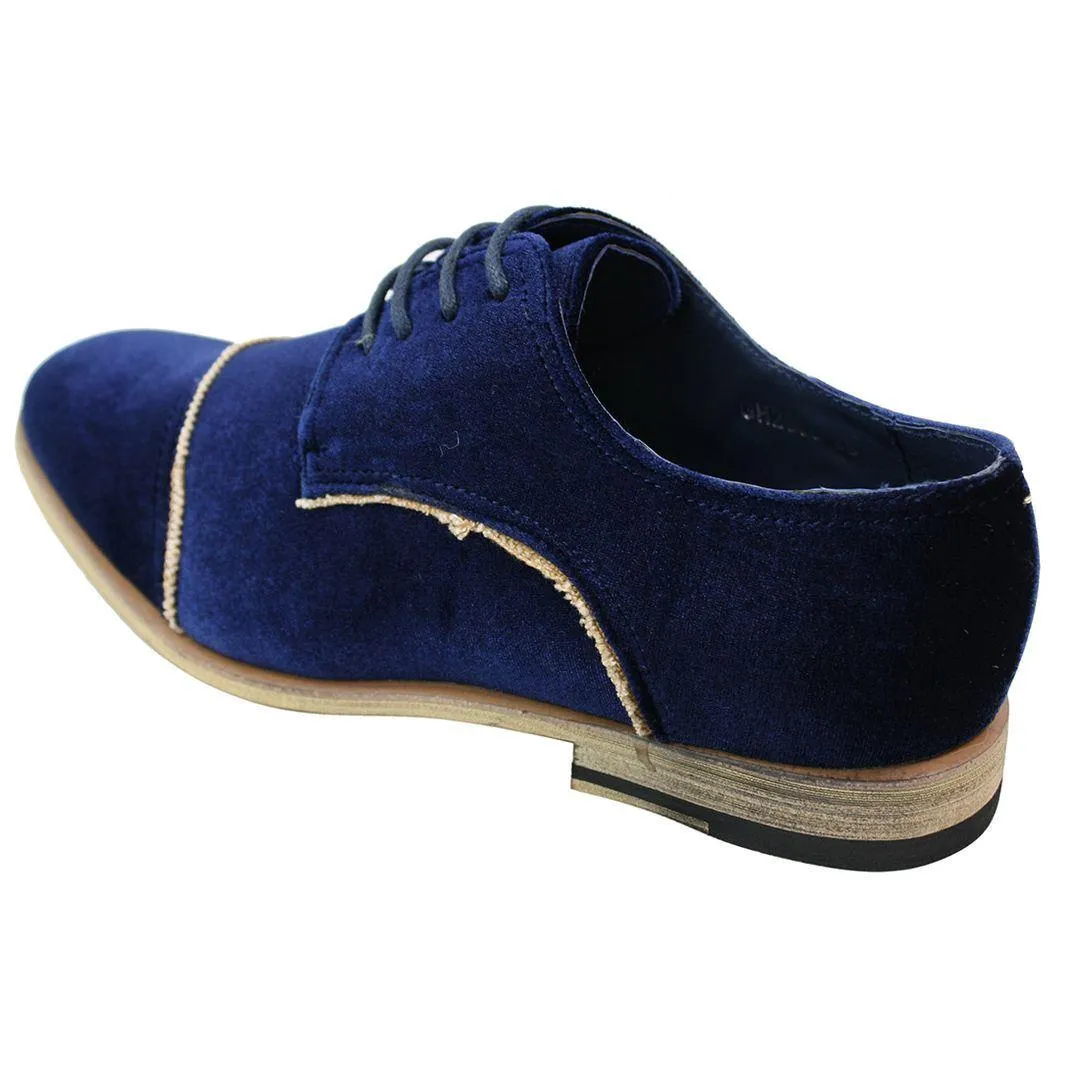 Mens Velvet Feel Shoes Blue Black Laced Smart Casual 5 6 7 8 9 10 11