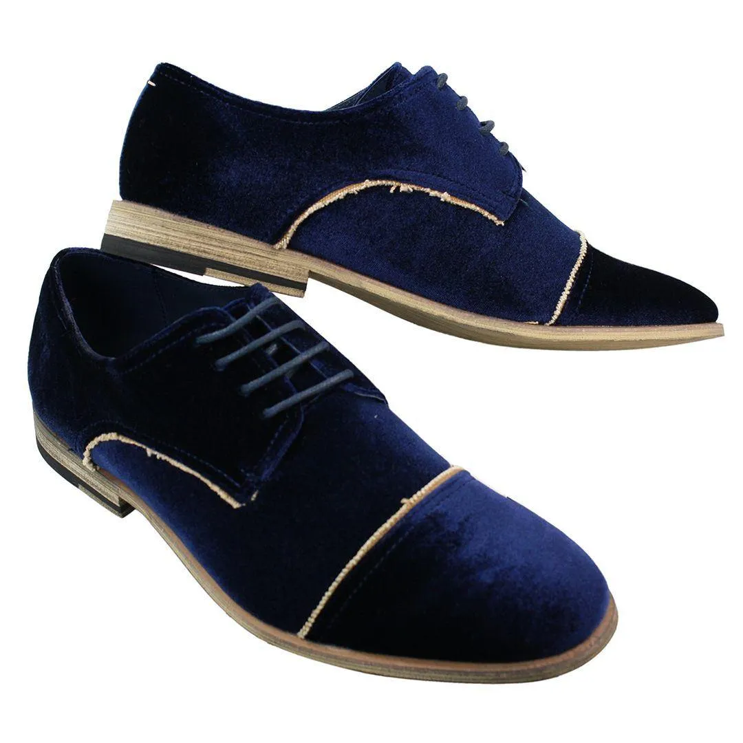 Mens Velvet Feel Shoes Blue Black Laced Smart Casual 5 6 7 8 9 10 11