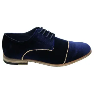 Mens Velvet Feel Shoes Blue Black Laced Smart Casual 5 6 7 8 9 10 11