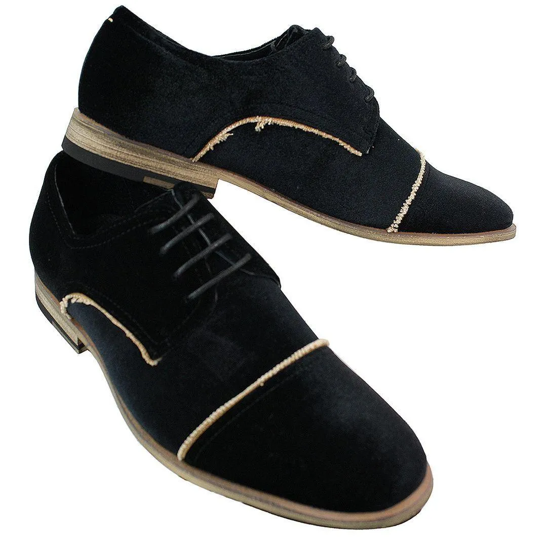 Mens Velvet Feel Shoes Blue Black Laced Smart Casual 5 6 7 8 9 10 11