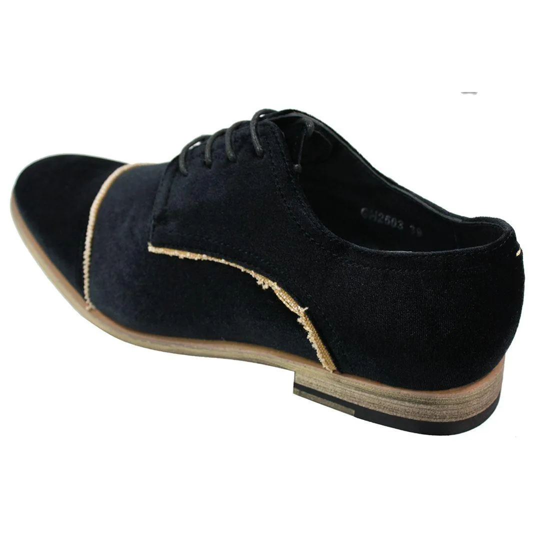 Mens Velvet Feel Shoes Blue Black Laced Smart Casual 5 6 7 8 9 10 11