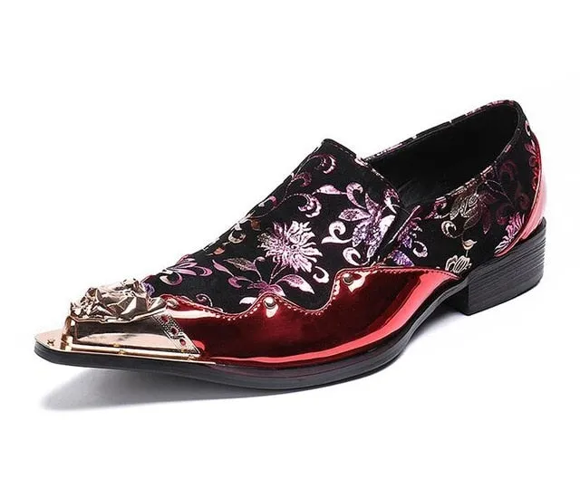 Metal Toe Multicolor Floral Metallic Prints Men Shoes