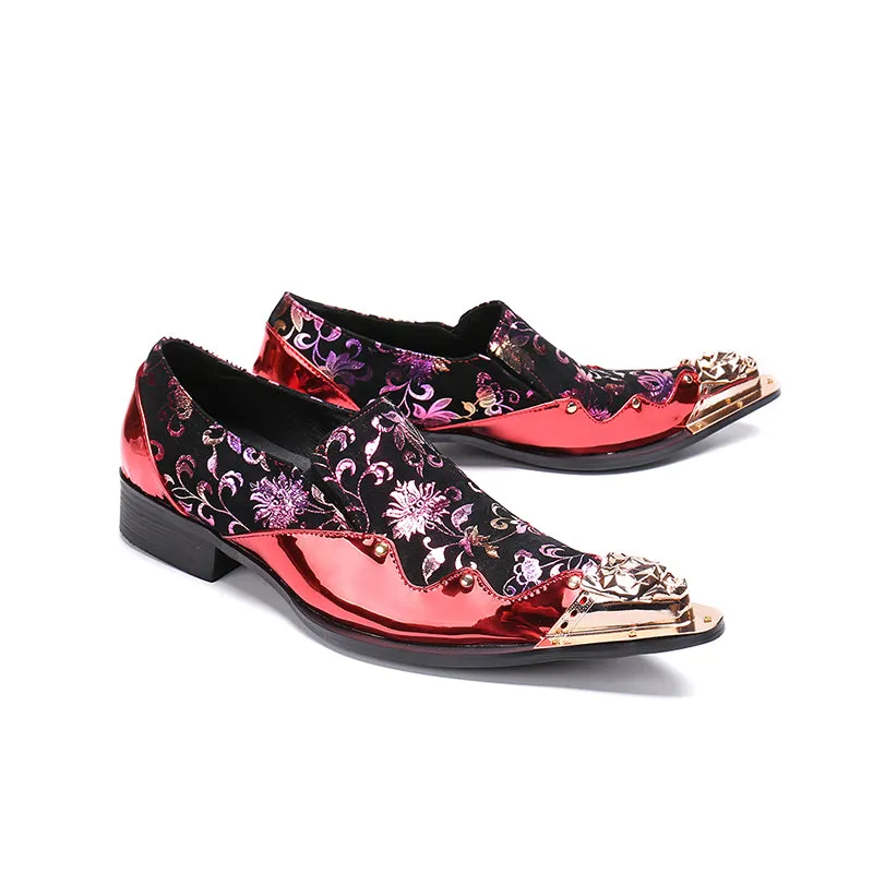 Metal Toe Multicolor Floral Metallic Prints Men Shoes