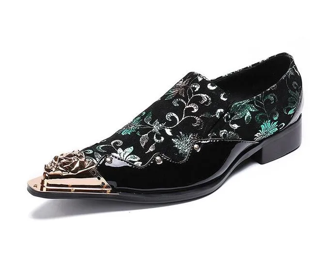 Metal Toe Multicolor Floral Metallic Prints Men Shoes