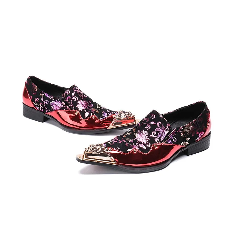 Metal Toe Multicolor Floral Metallic Prints Men Shoes