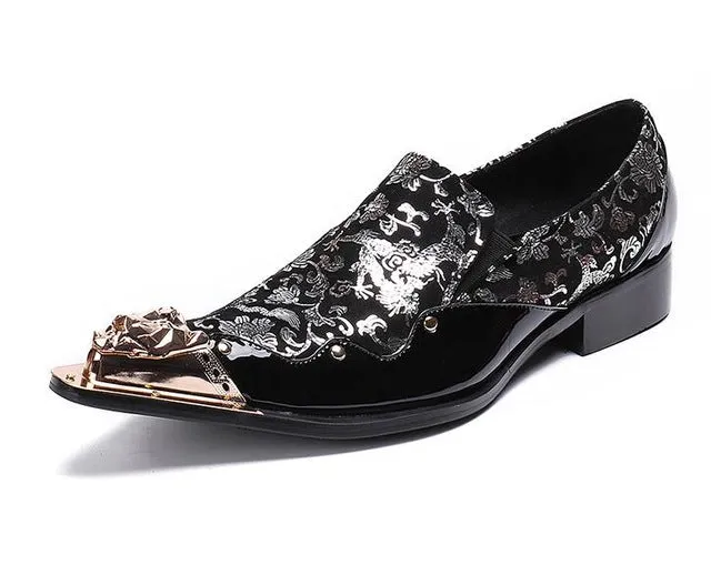 Metal Toe Multicolor Floral Metallic Prints Men Shoes