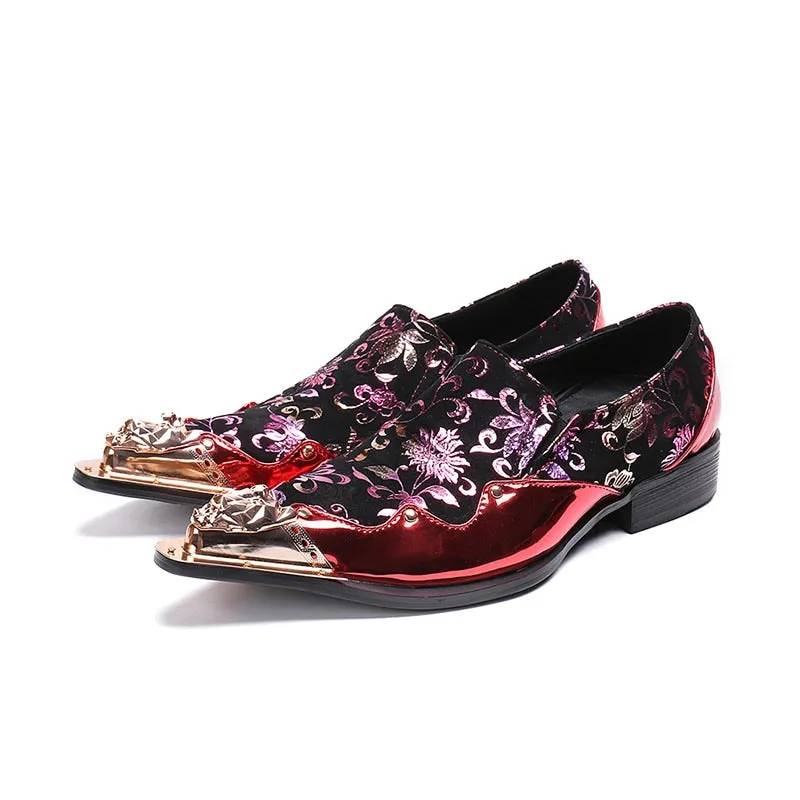 Metal Toe Multicolor Floral Metallic Prints Men Shoes