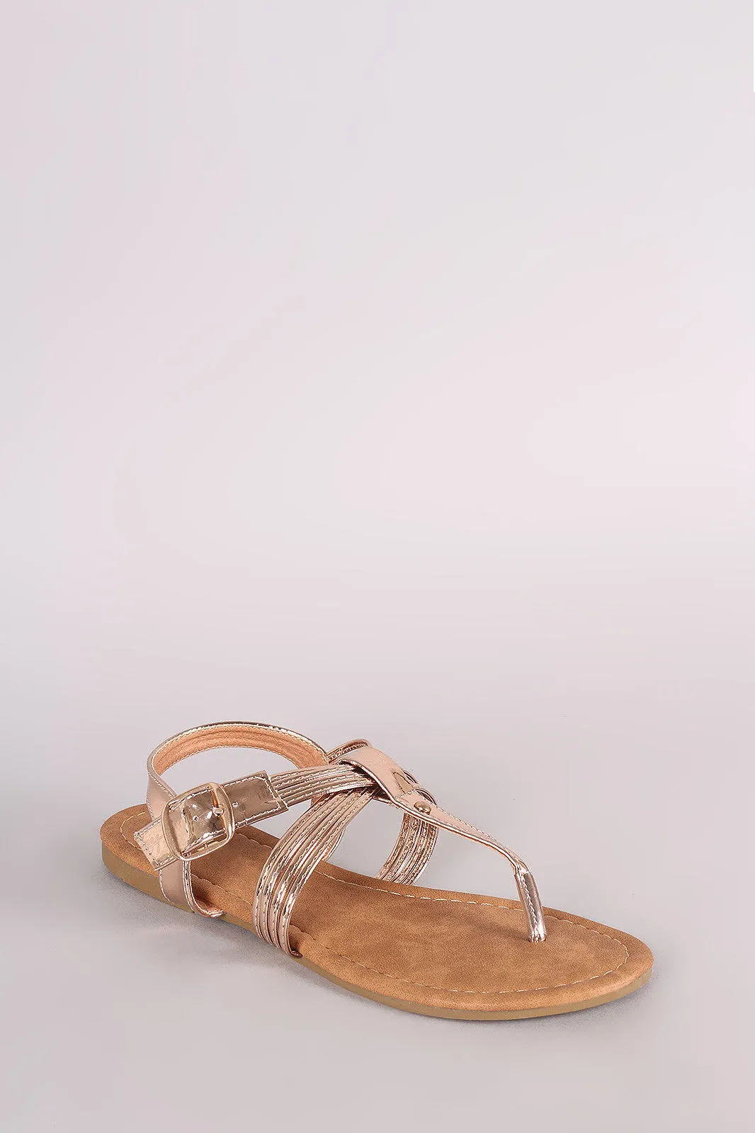 Metallic Strappy Crisscross Slingback Thong Flat Sandal