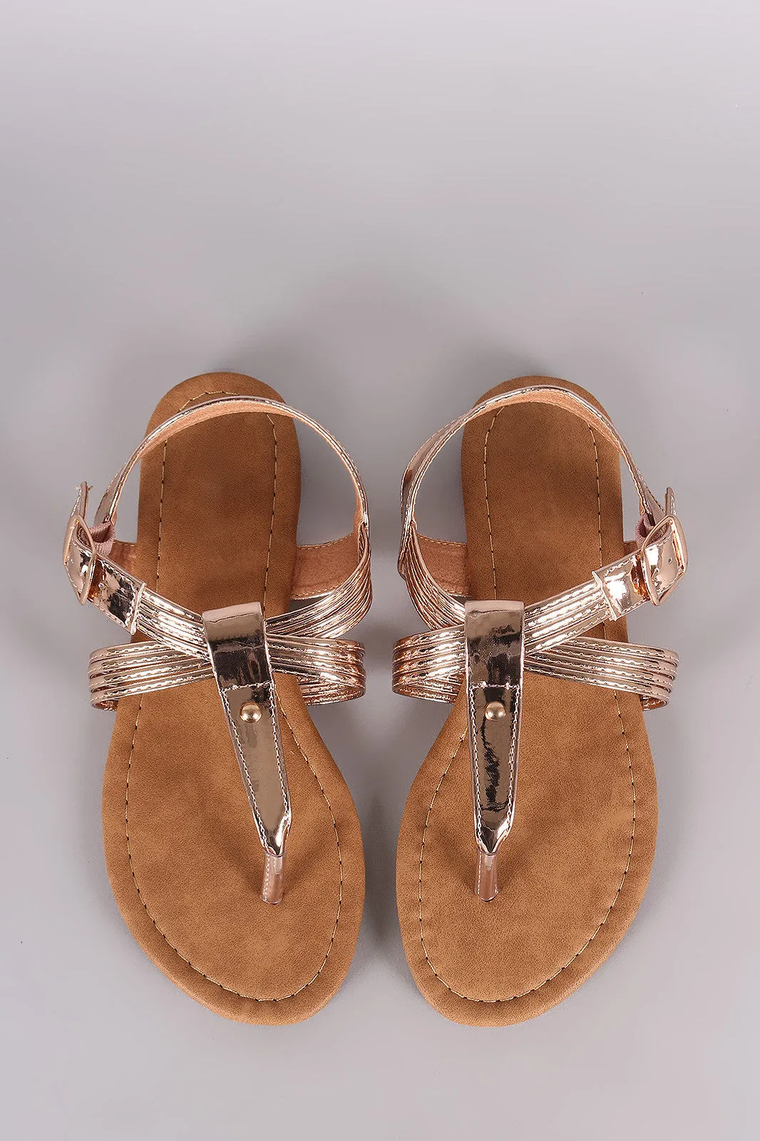 Metallic Strappy Crisscross Slingback Thong Flat Sandal