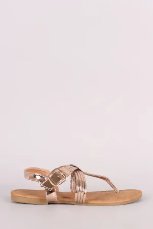 Metallic Strappy Crisscross Slingback Thong Flat Sandal