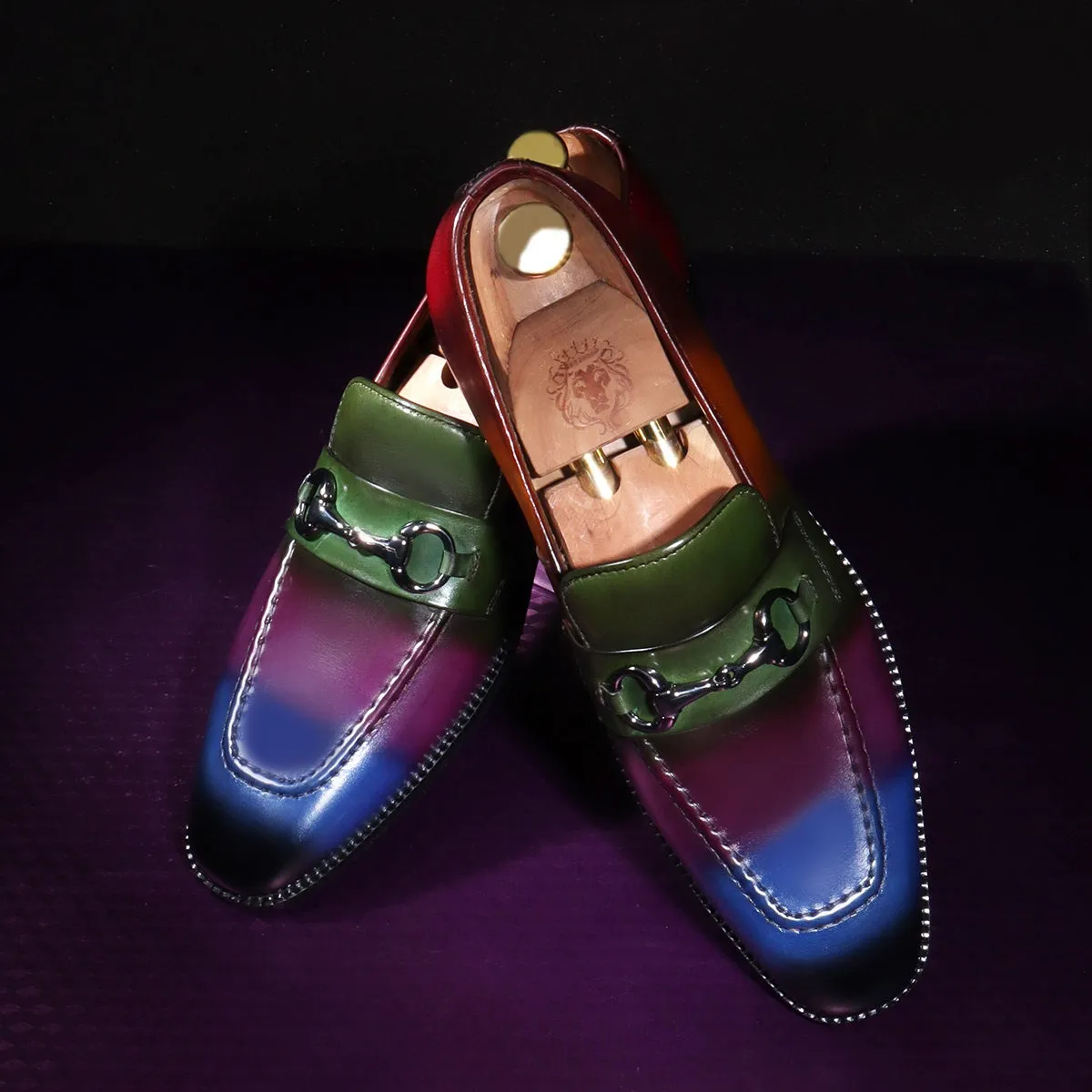 Multi-Colored Penny Loafers with Horse-bit Buckle